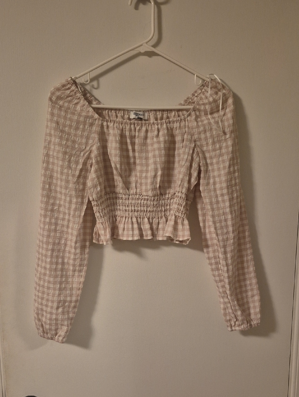 wild fable Pink Plaid Smocked Off-Shoulder Blouse